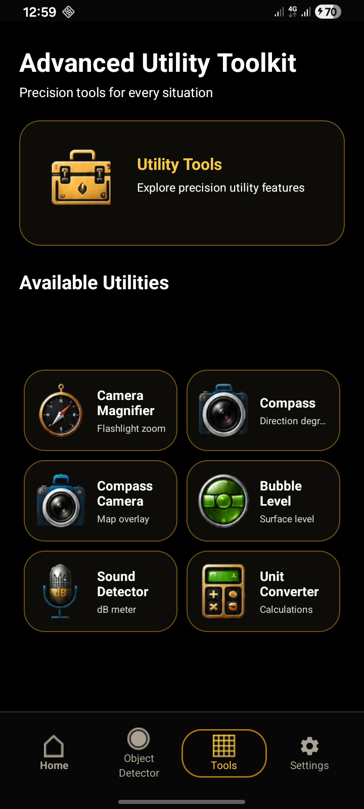 Advanced utility toolkit screen